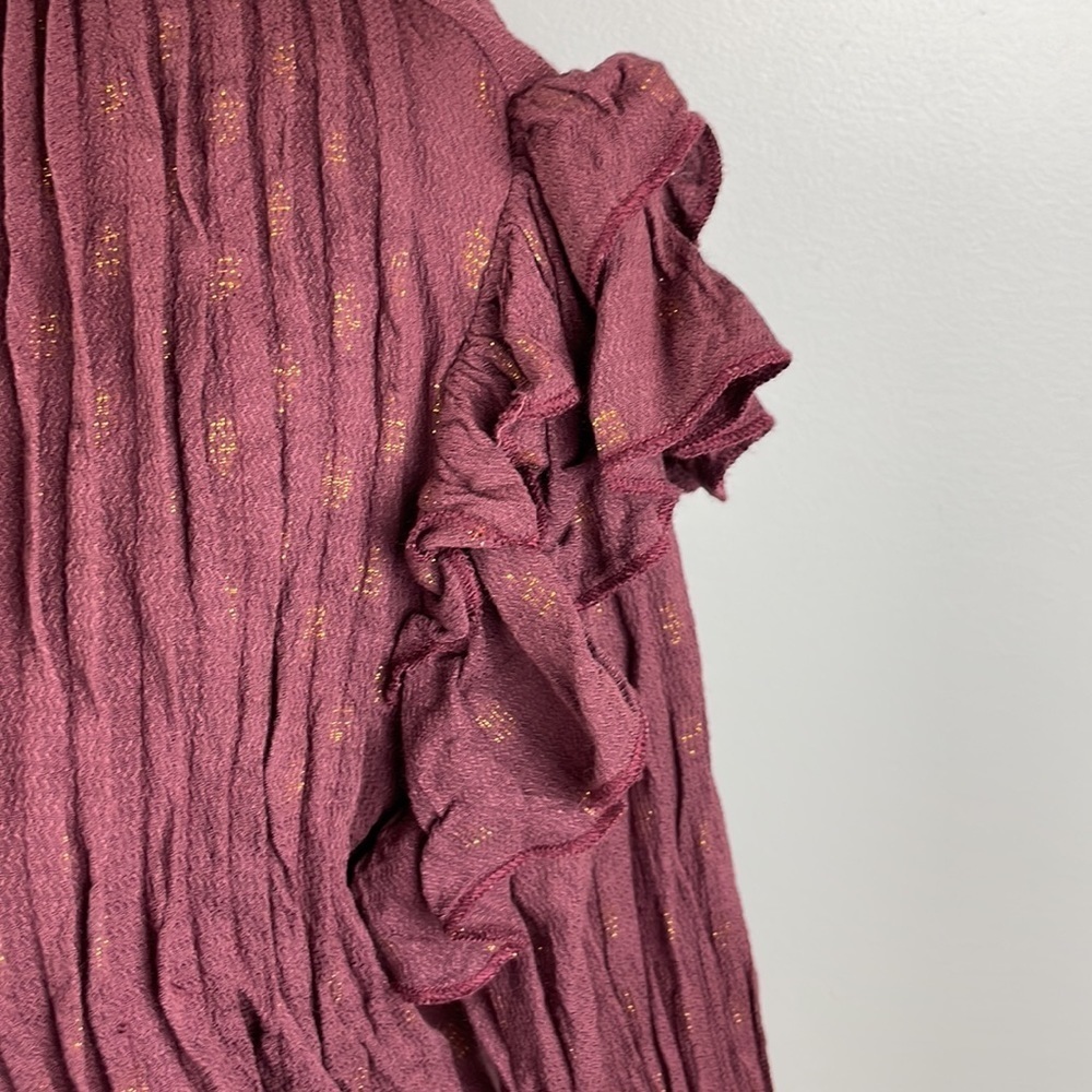 Versona Cropped Blouse SZ S Ruffle Sleeves Maroon with Gold Sparkles - Picture 6 of 11